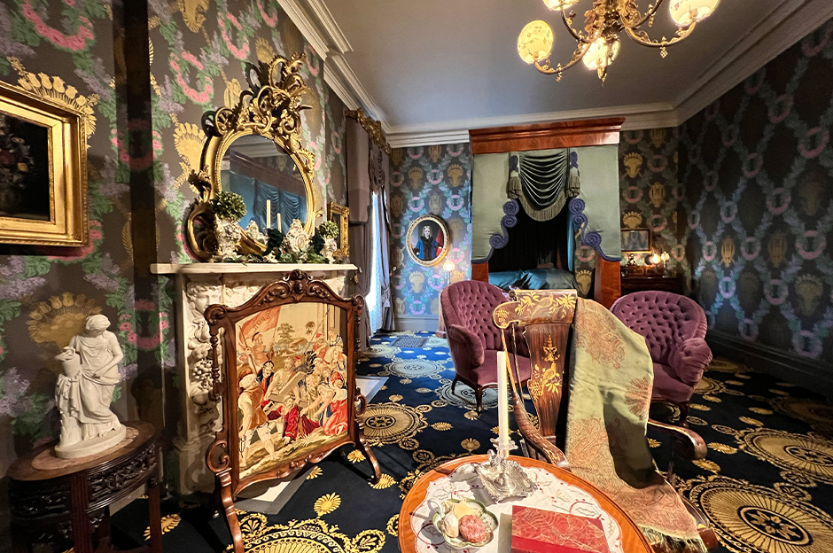room decorated in yuletide in fountain elms period room bedroom