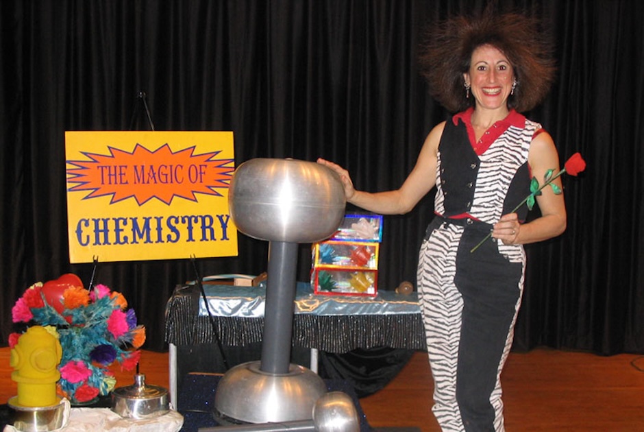 woman with magic of chemistry stage setup