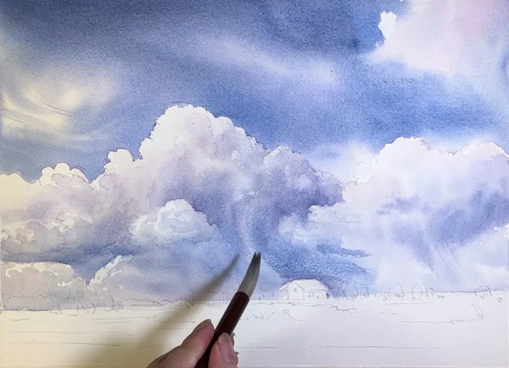 watercolor of clouds
