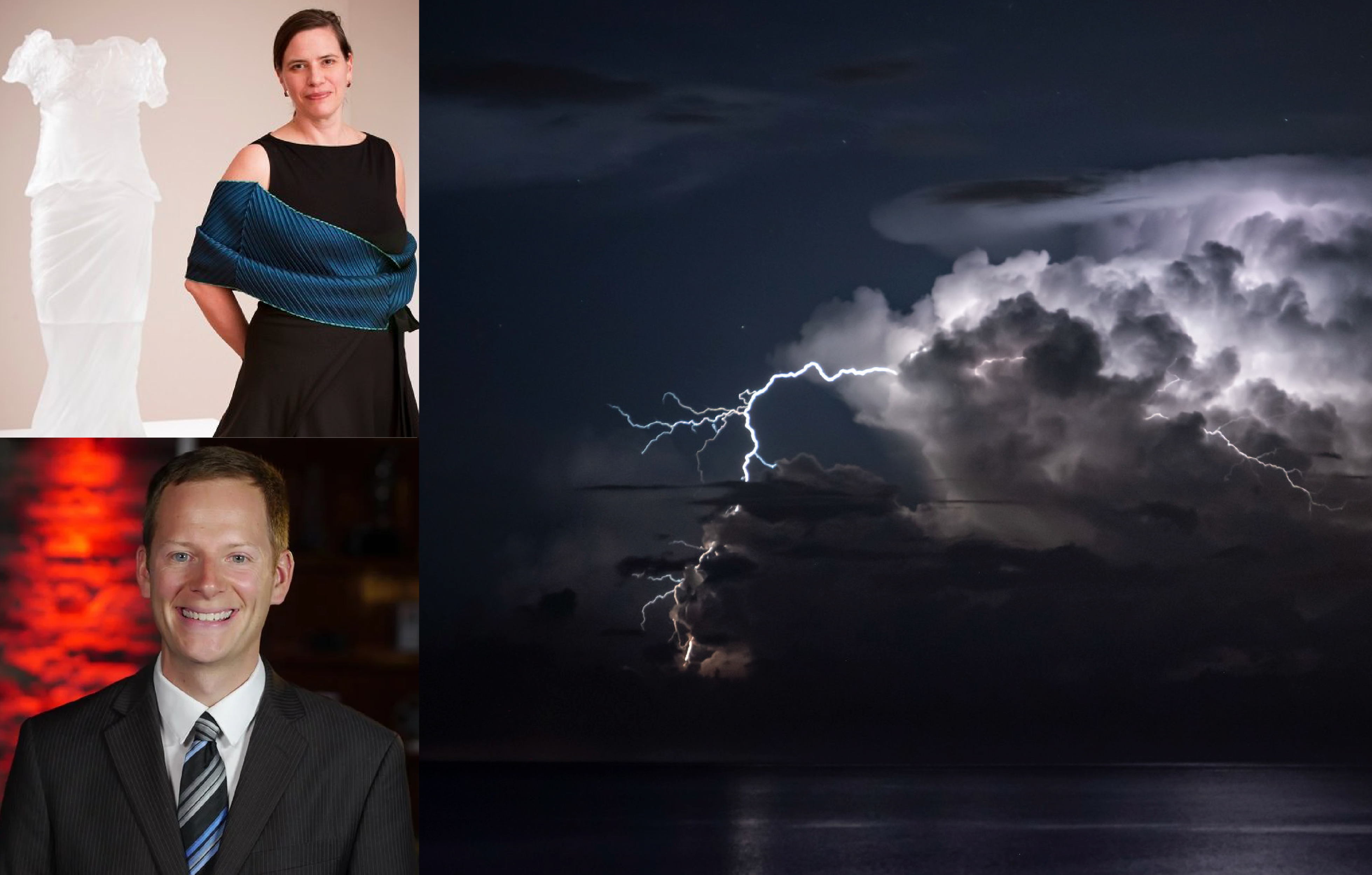 Artist Karen LaMonte and WKTV's Bill Kardas with storm clouds