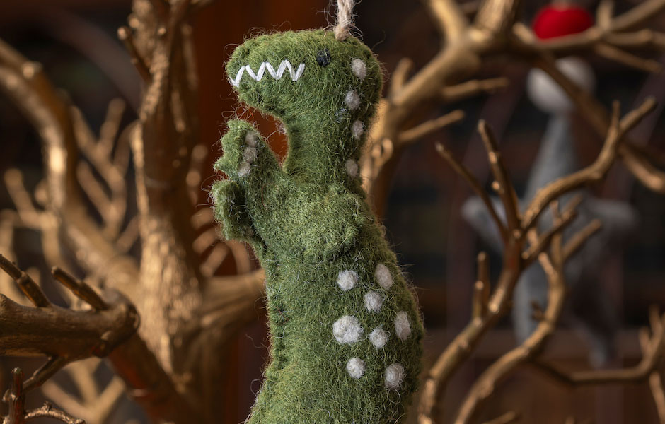 felt green dinosaur ornament