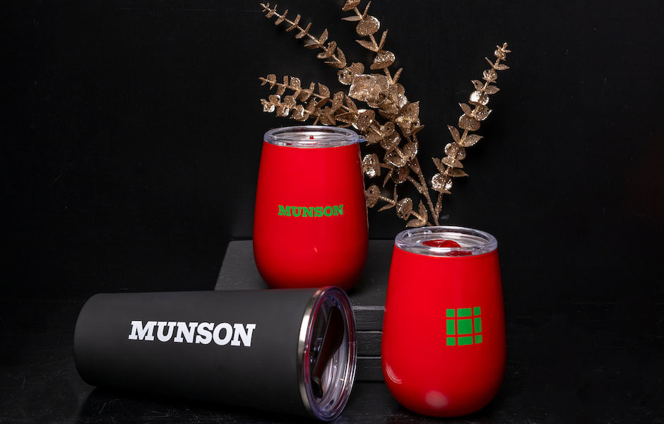 munson branded wine and drink tumblers