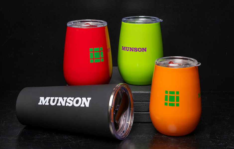 munson branded wine and drink tumblers