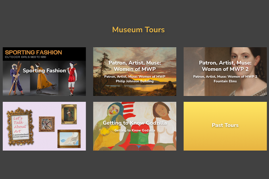 audio guide with six blocks with images of various mobile tours