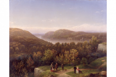 painting of lanscapes - George Henry Boughton, Hudson River Valley from Fort Putnam, West Point, 1855, Oil on canvas Overall: 46 7/16 x 58 5/16 x 1 in. ( 118 x 148.1 x 2.5 cm ), Framed: 56 3/4 × 69 3/8 × 5 1/4 in. (144.1 × 176.2 × 13.3 cm)
