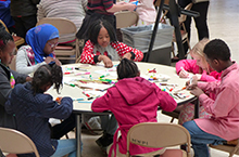 Children doing art crafts.